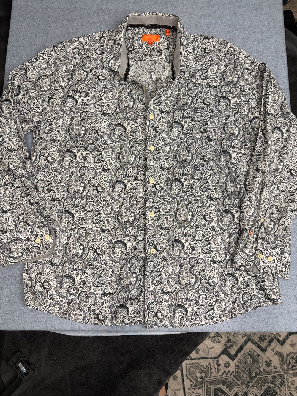 TALLIA Black & White Paisley Long-Sleeve Button-Down Shirt XL
